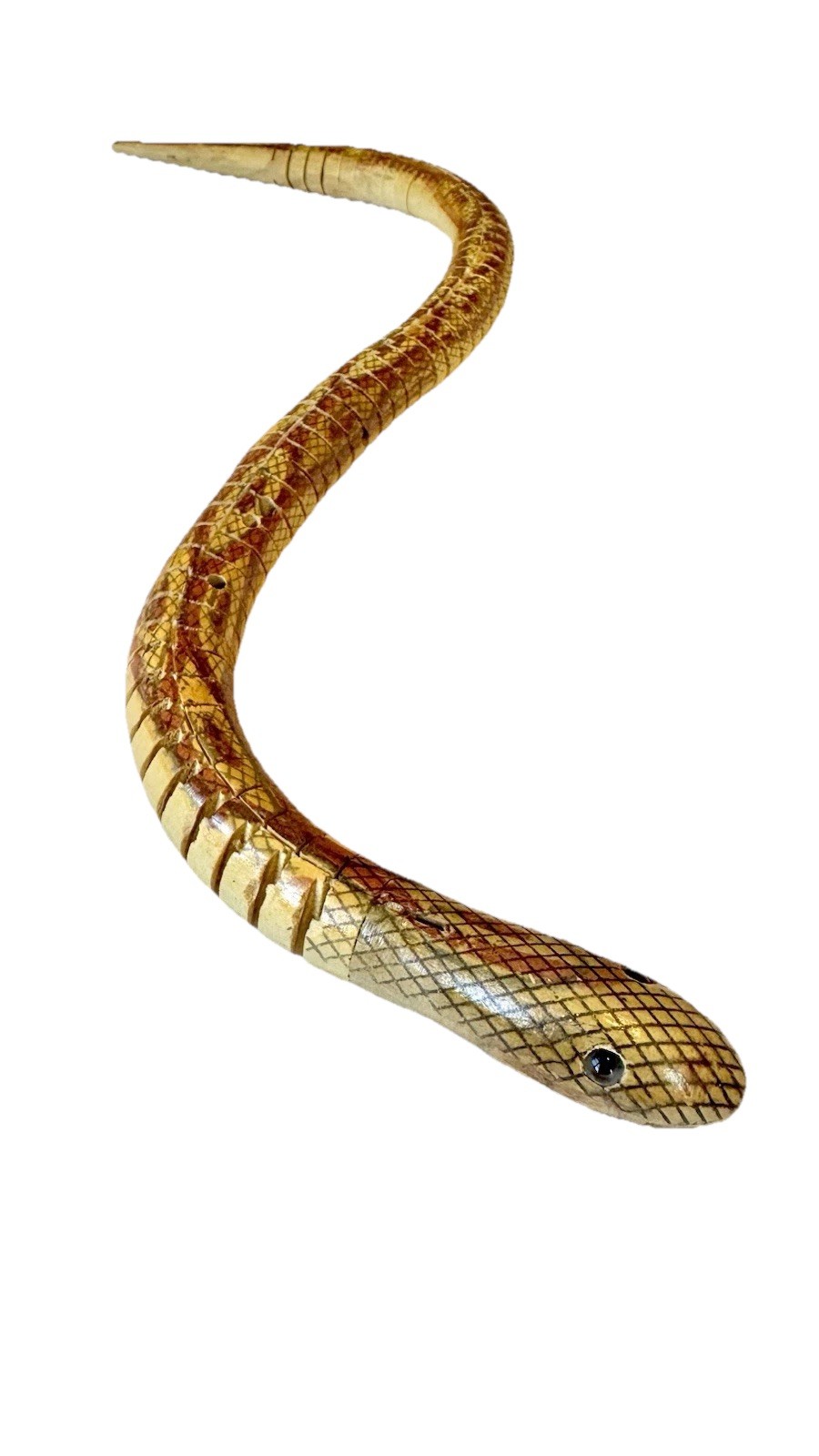 Vintage Reticulated Wooden Snake-Hand Carved-Folk Art Wood-Moves-Lifelike Toy