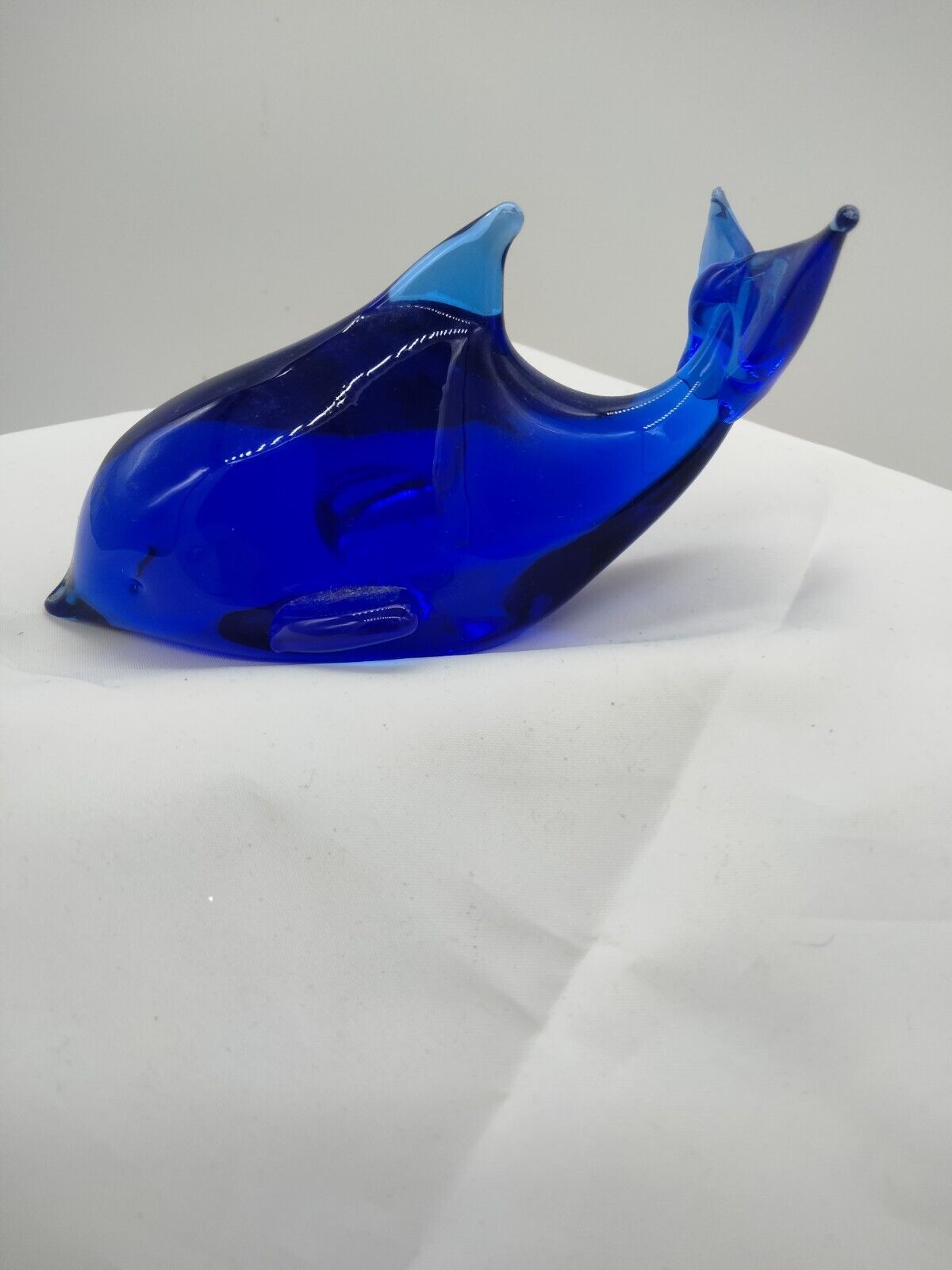 Vintage Harmon Glass Hand Blown Cobalt Blue Dolphin Figurine Paperweight Tail Up