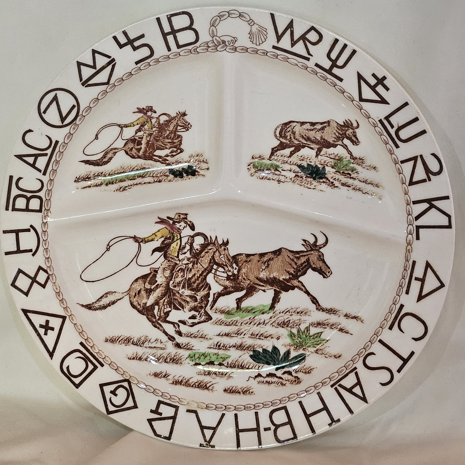 Vintage 1950 Cowboy Japan Porcelain Western Grill Plates Set of 2 Fred Roberts