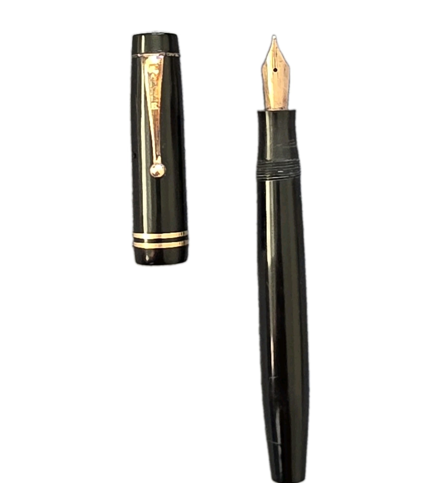 Vintage Parker Duofold Streamline Fountain Pen Black Gold Trim USA 1930s