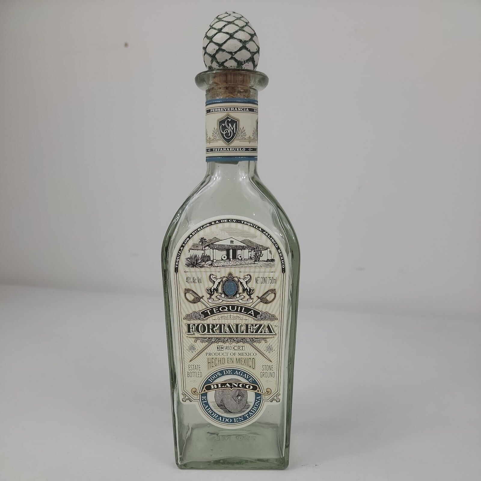 Empty Fortaleza Blanco Tequila Bottle 