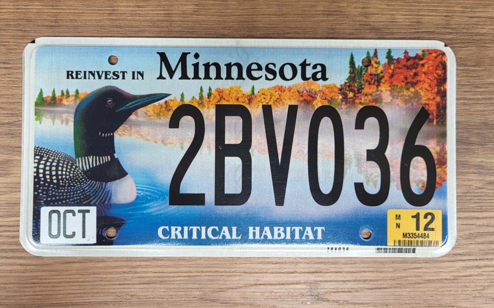 2012 Minnesota Critical Habitat LOON License Plate Tag  #2BV036  Wildlife
