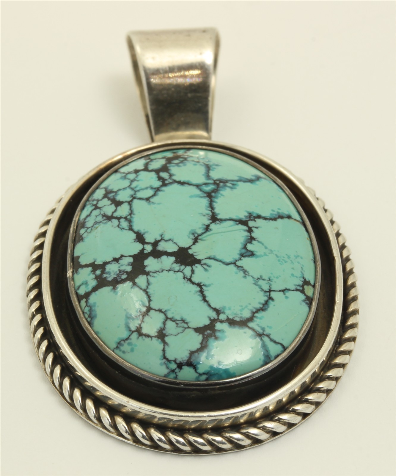 Vintage Navajo Mike Begay Sterling Silver Spiderweb Turquoise Shadowbox Pendant