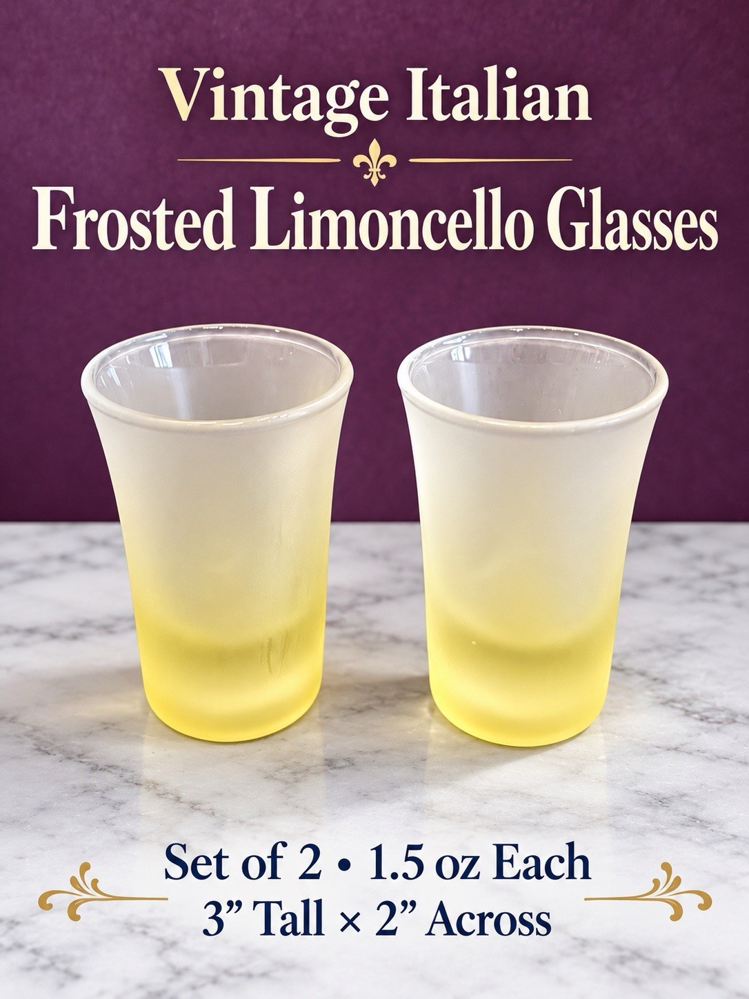 Vintage Italian Frosted Limoncello Shot Glasses Set of 2 1.5oz 3in Tall
