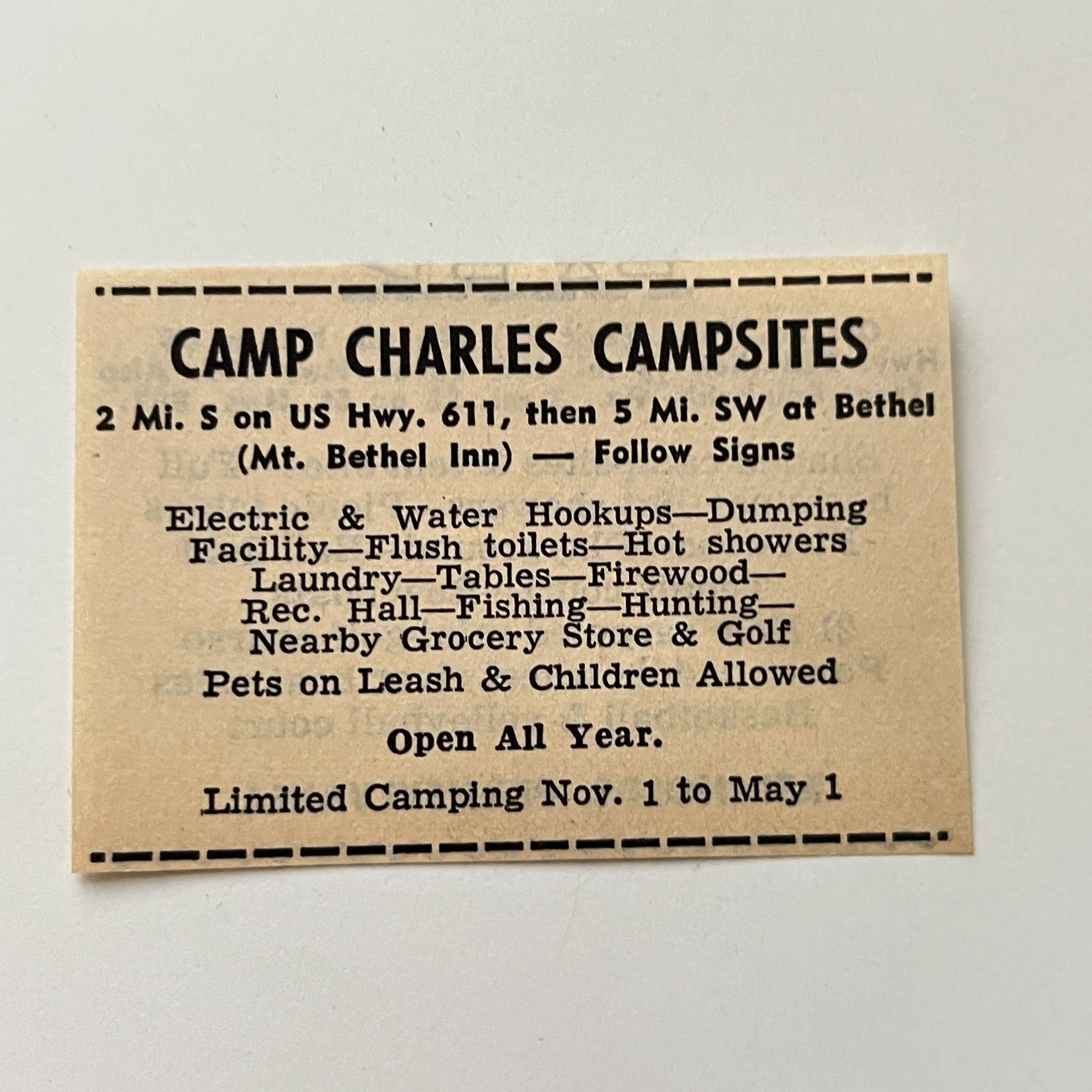 Camp Charles Campsites Mt. Bethel Inn 1974 Ad TAK6-S83