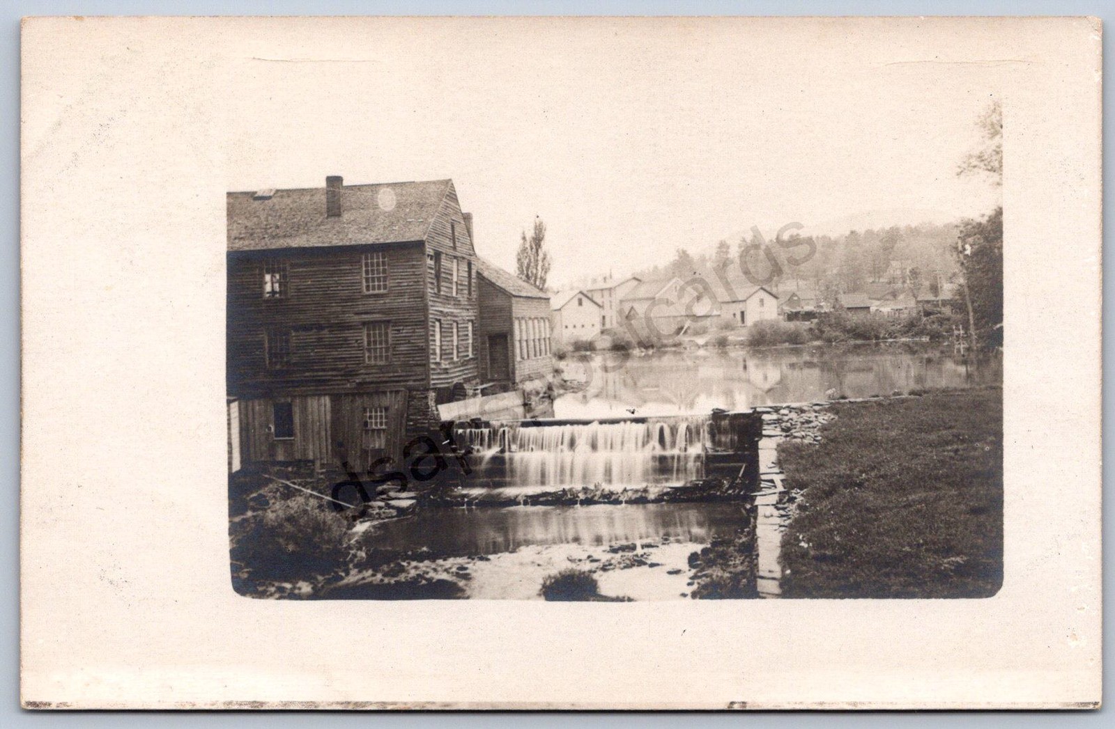 K32/ Hobart New York RPPC Postcard c1910 Old Mill River Waterfall Home 329