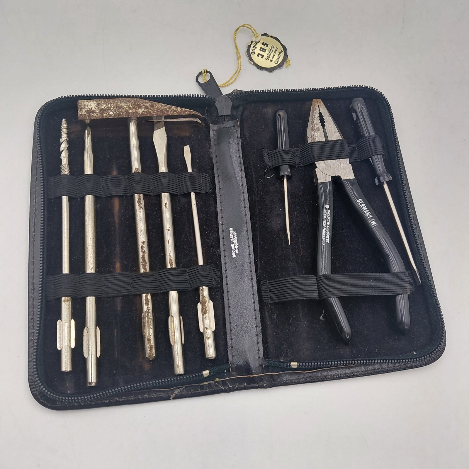 Vtg JBS Germany SOLINGEN TOOL KIT Zip Leather Case Incomplete Plyers Read