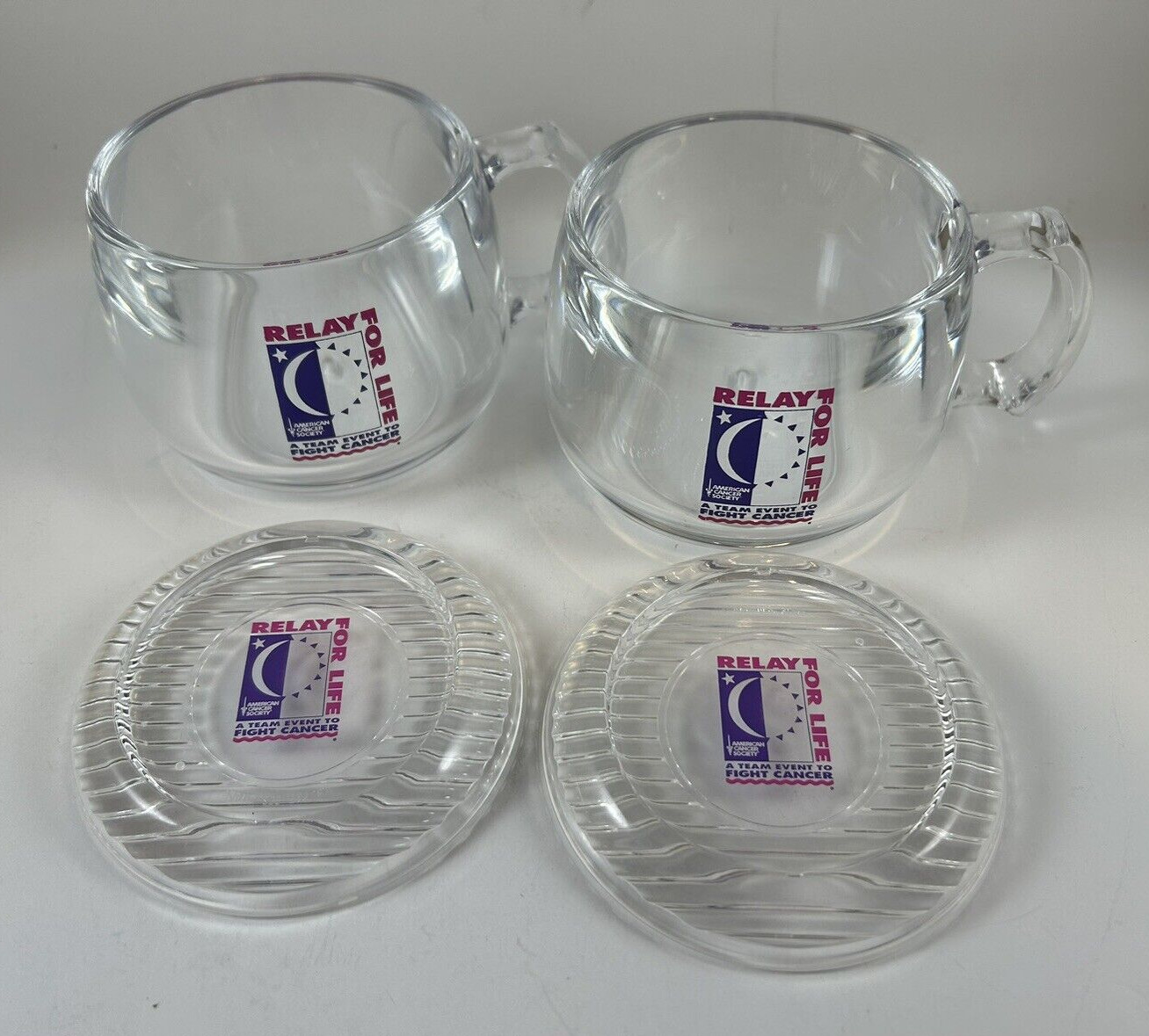 American Cancer Society Relay for Life Acrylic Cups Set of 2 with Lids Saucers