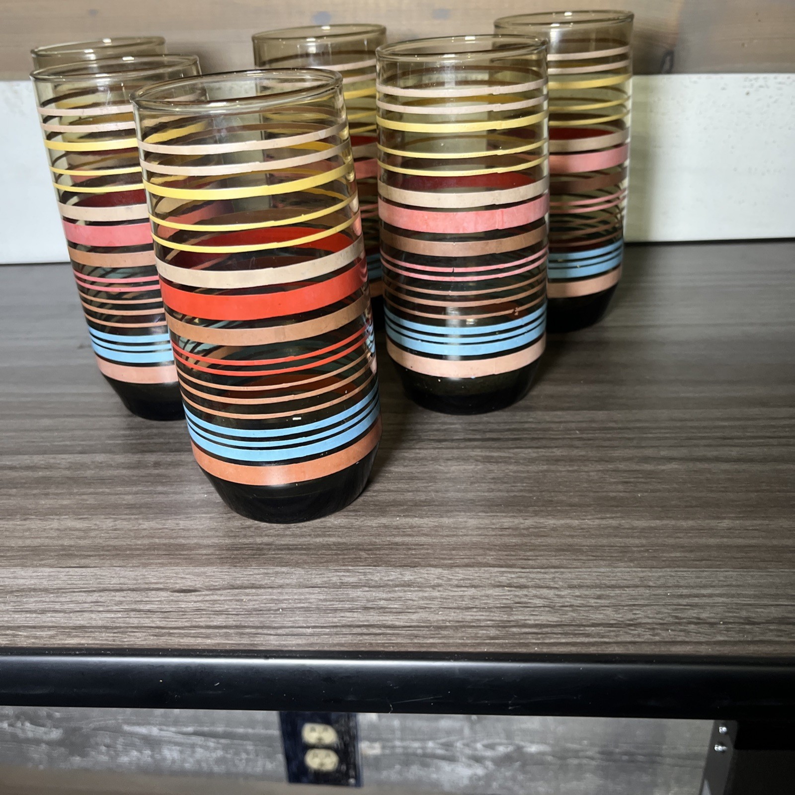 6 Vintage Smoked Striped  Glass MCM 6 Inch Retro 70’s