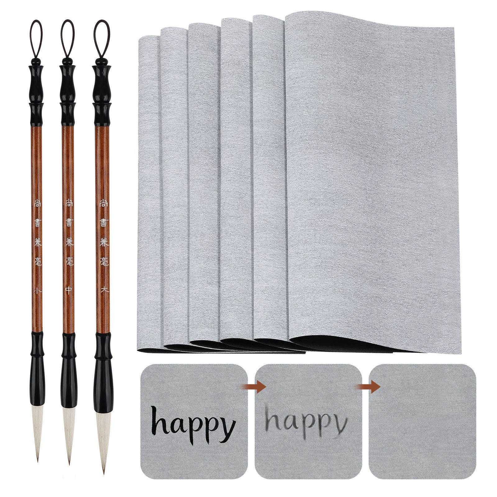 9x Magic Chinese Calligraphy Practice Set Reusable Water Writing Cloth Brush Kit 9x Magic Chinese Calligraphy Practice Set Reusable Water Writing Cloth Brush Kit