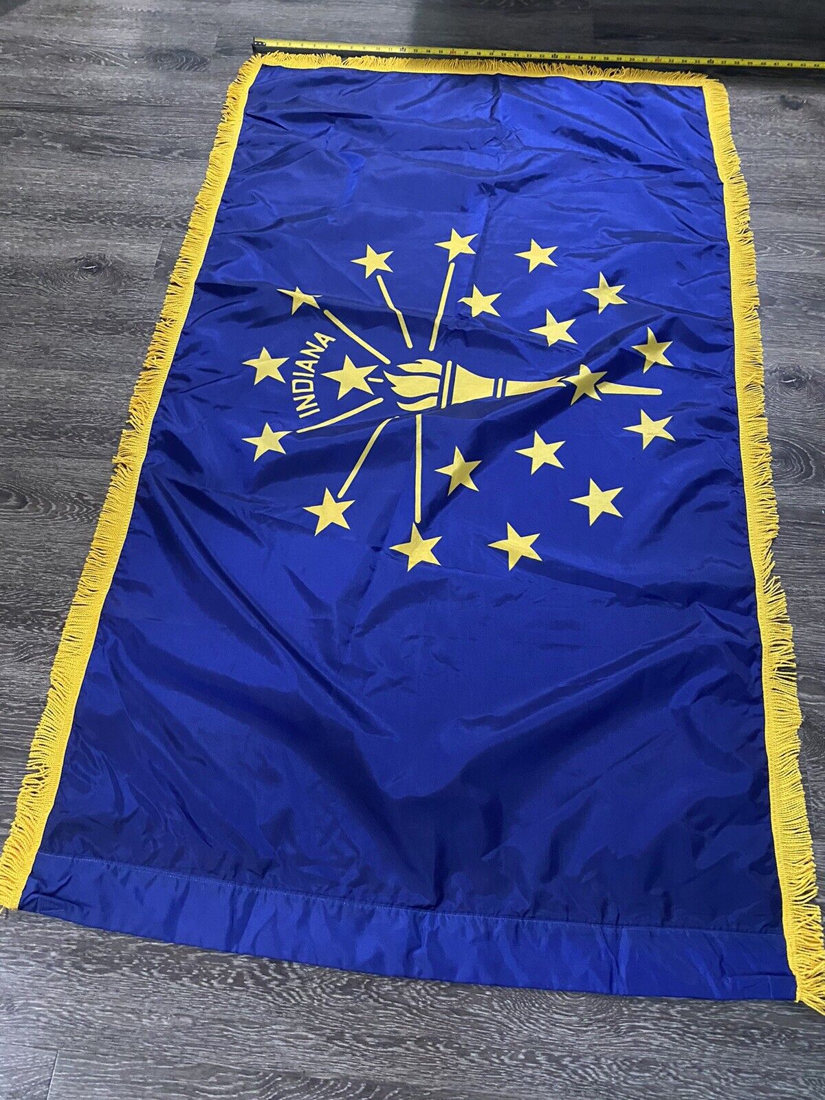 Indiana State Flag 3x5 Indoor Hem with Gold Fringe - Made in USA, High Quality
