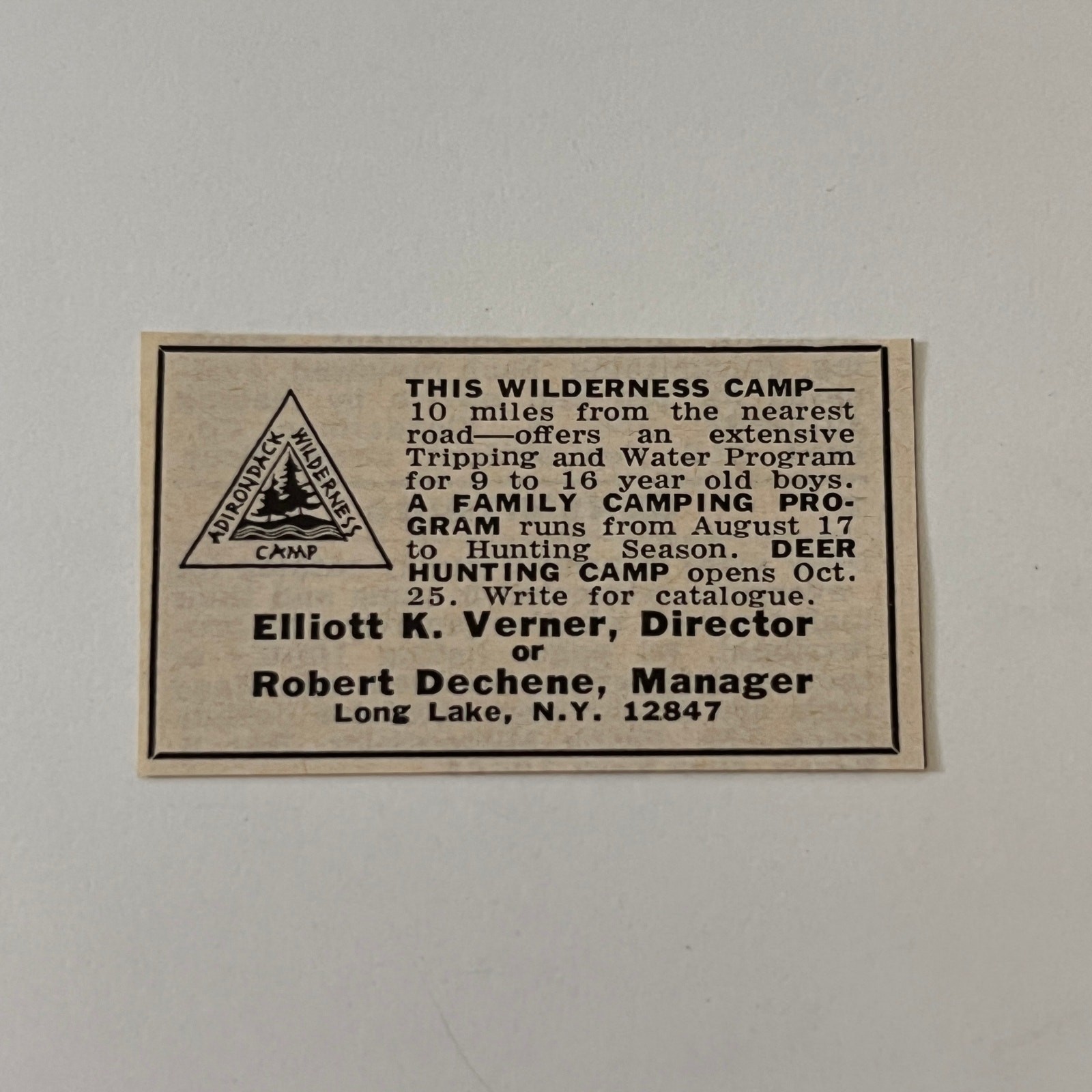 Adirondack Wilderness Camp Elliott K. Verner Long Lake 1966 Magazine Ad SAH3-S17