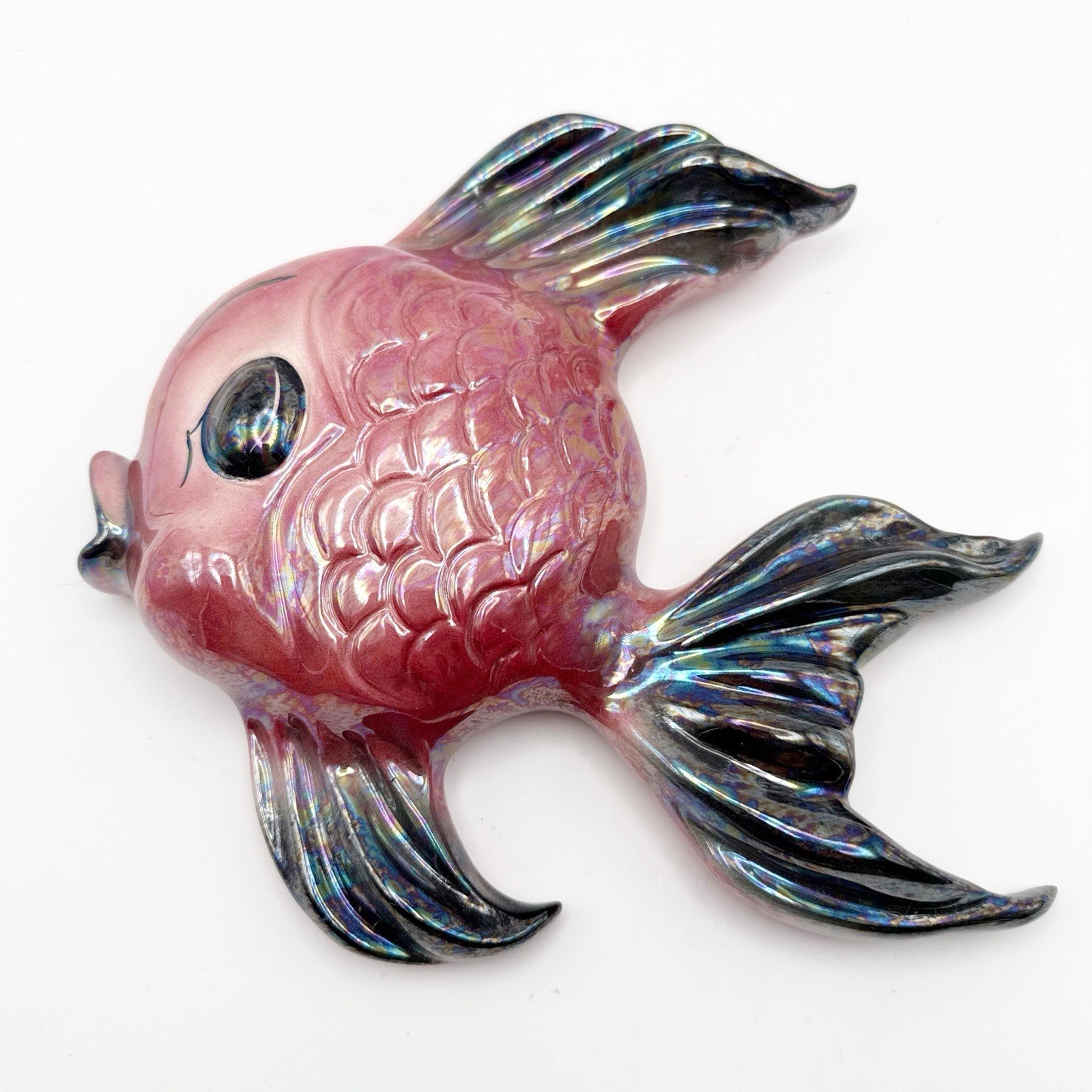 Vintage Ceramicraft California Pottery Large Iridescent Pink Fish Decor Chip