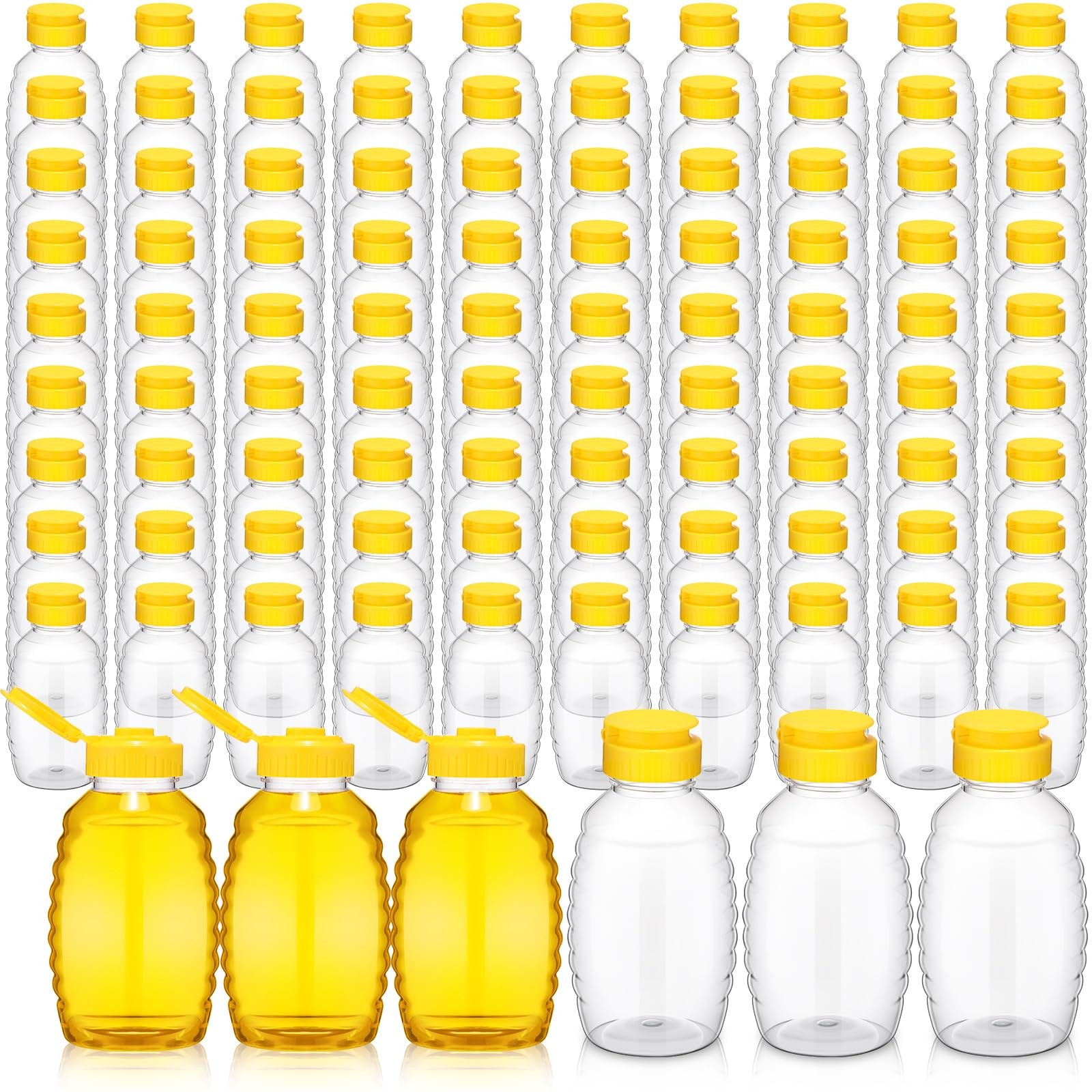 Tioncy 96 PCS Clear Plastic Honey Bottles 16 Oz Honey Jars with Lids Honey Bo...