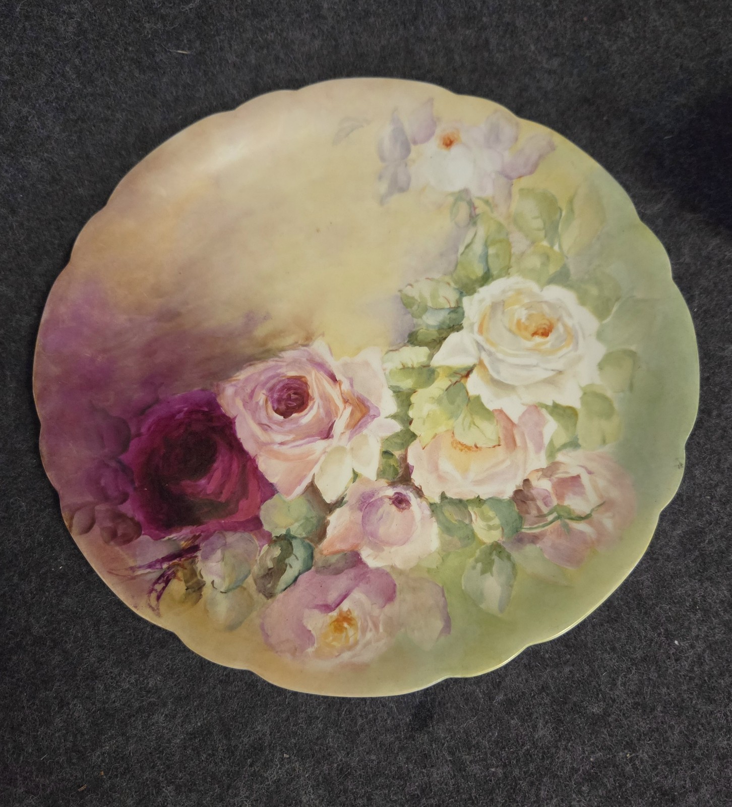 Antique Jean Pouyat Limoges France Hand Painted Rose Charger Plate 12.5