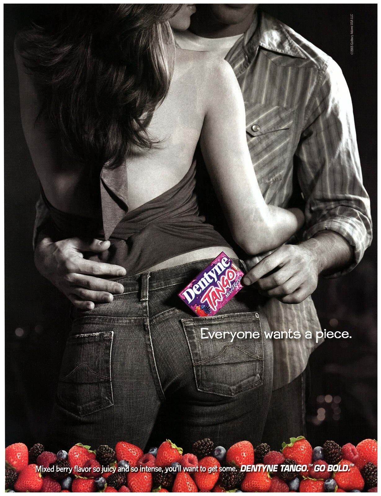PRINT AD, 2005 Dentyne Tango Gum Sexy Couple Dancing Chick Tight Jeans Bare Back