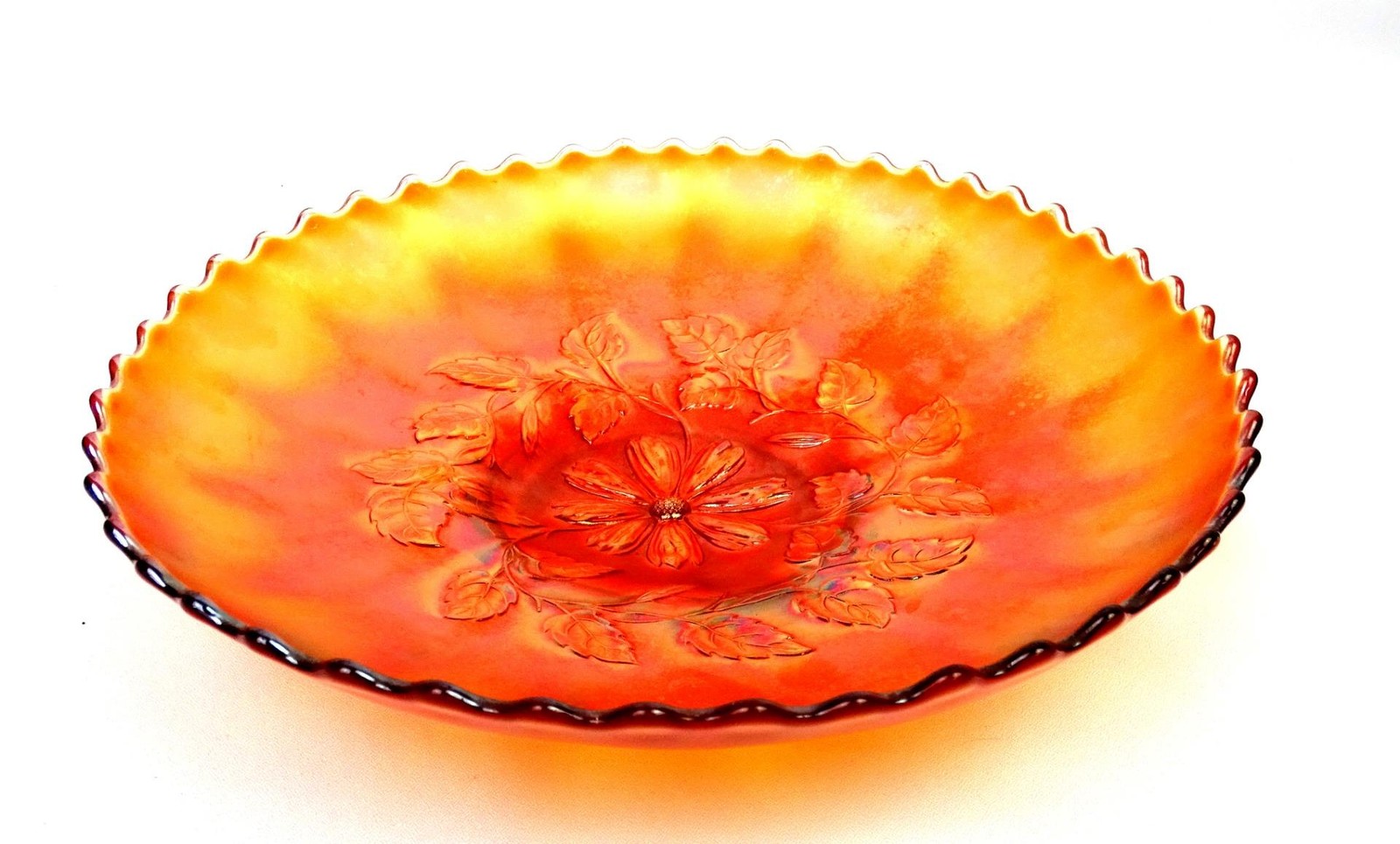 Dugan Diamond Marigold Iridescent Carnival Glass Cosmos 9 5/8