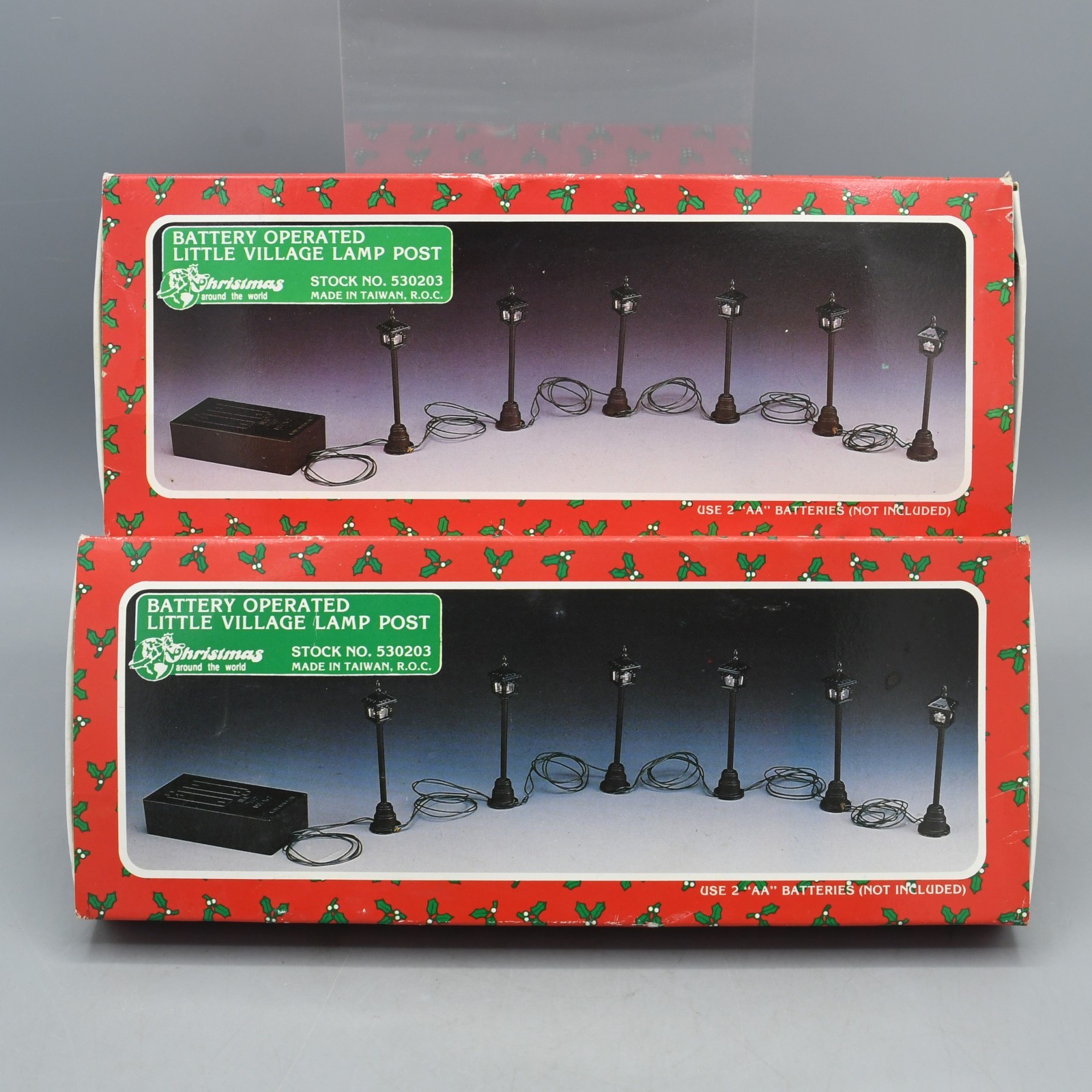Vintage Miniature Lamp Post Lights Lot of 2 Boxes Christmas Battery Op TESTED