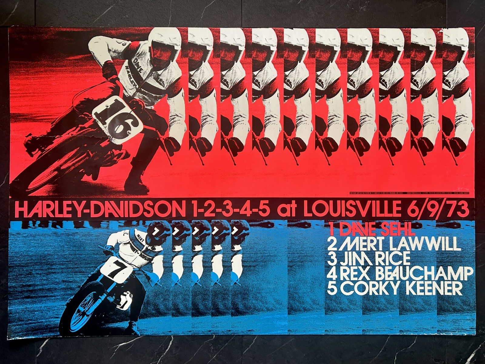 Original 1973 Harley-Davidson Louisville AMA Racing Poster Duane Unkefer 24x36