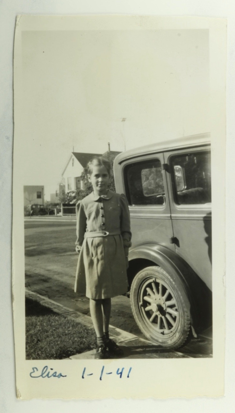FOUND PHOTO Young girl with a 1920s 1930s classic sedan car
