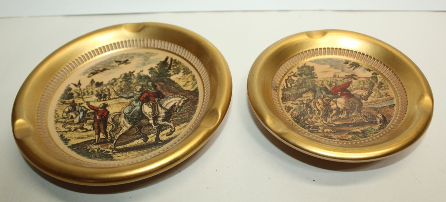 Pair of Vintage Hand Made in Italy Florentine Ashtrays Round 6 7/8\