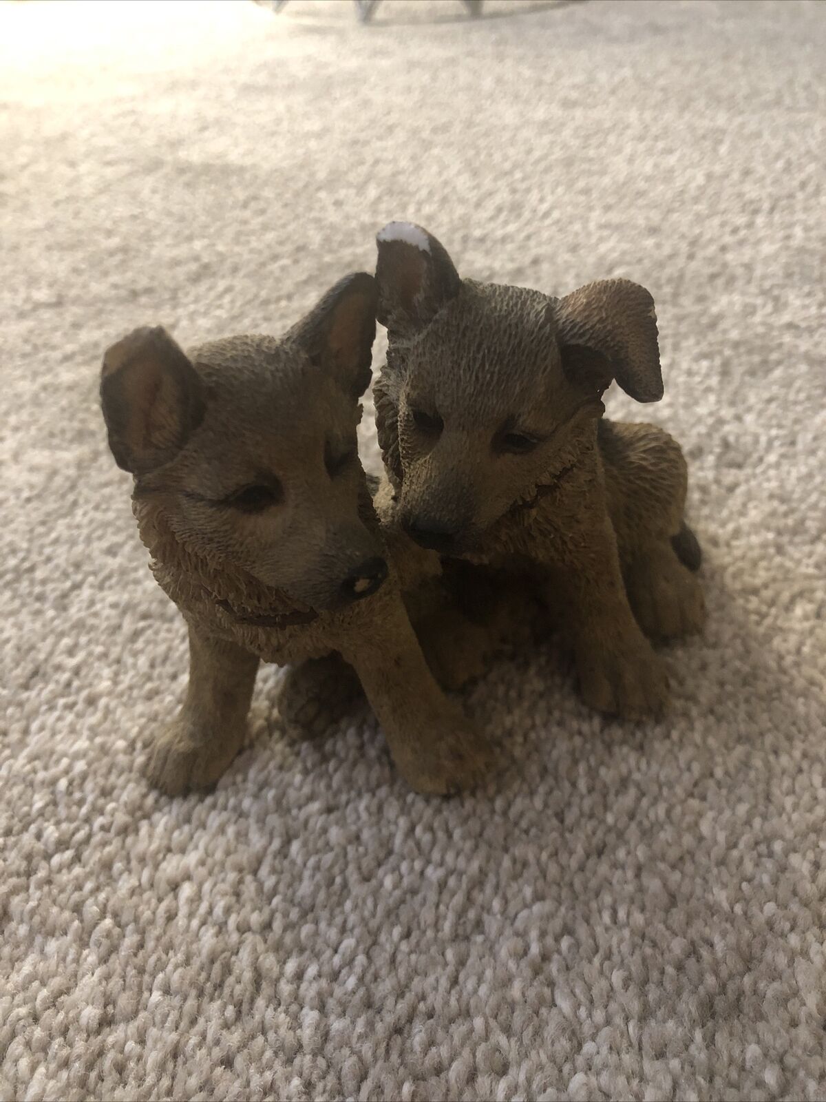 - Mini Sitting two  GERMAN SHEPHERD Together USED CHIPPED DIRTY statue 4.11.24