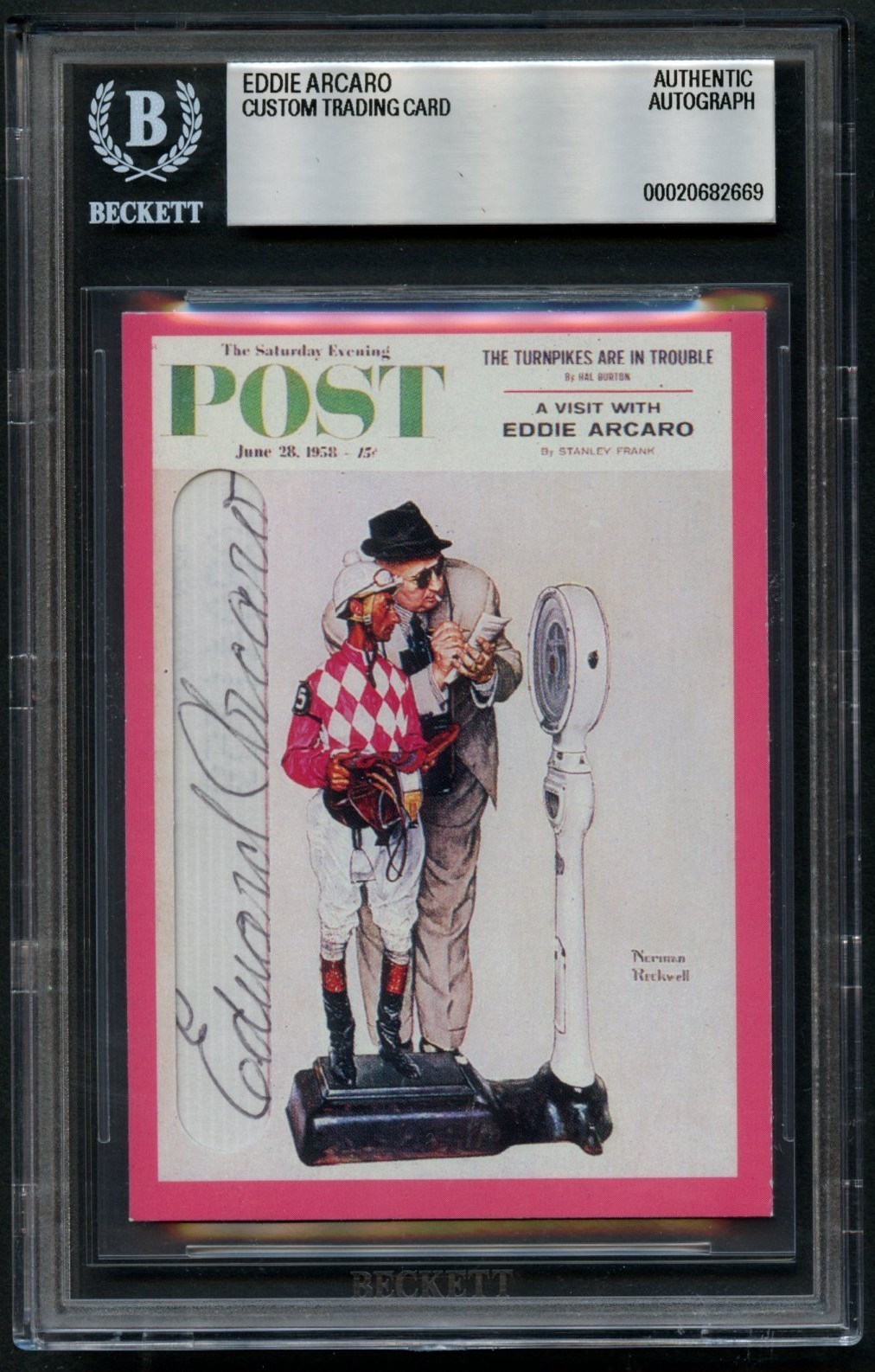 Eddie Arcaro signed autograph Custom Cut Jockey Norman Rockwell Art BAS Slabbed