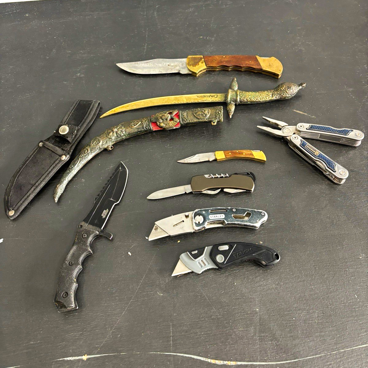 Mixed Brands Knife & Tool Lot: Pocketknives Multi-Tool Pliers Utility Dagger