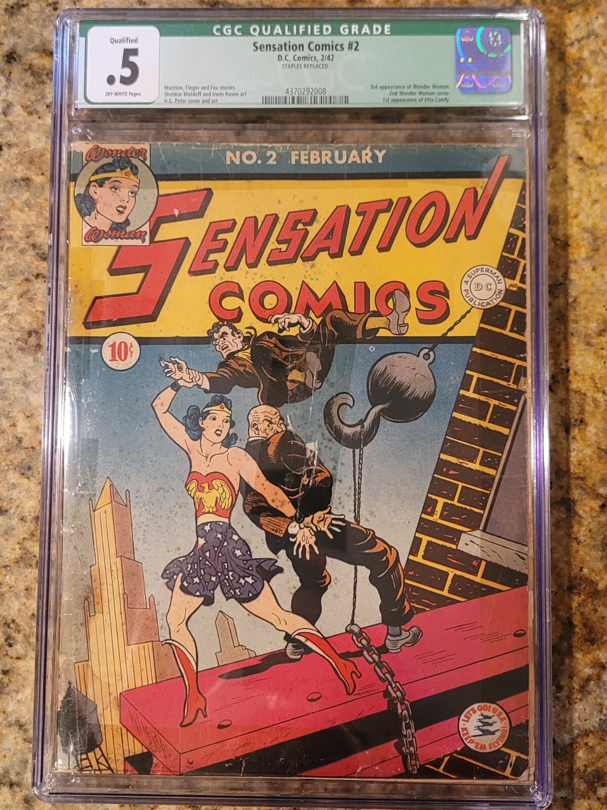 1942 D.C. Sensation Comics 2 CGC .5. 3rd Appearance of Wonder Woman 2nd Cover
