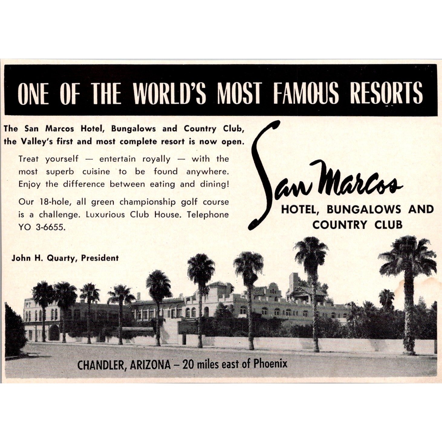 San Marcos Hotel Bungalows and Country Club Chandler 1962 AZ Ad SAK1-H3