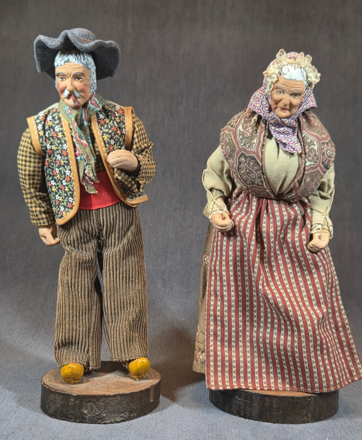 Vintage Pair of Santons De Provence, French Folk-Art Statues, Hand Crafted