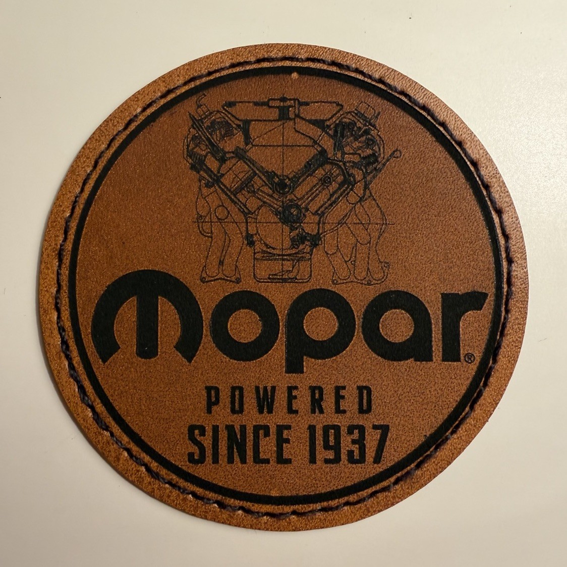 Mopar Powered Since 1937 Antique Ad Iron on Leather Patch 2.5” Custom Mopar Powered Since 1937 Antique Ad Iron on Leather Patch 2.5” Custom