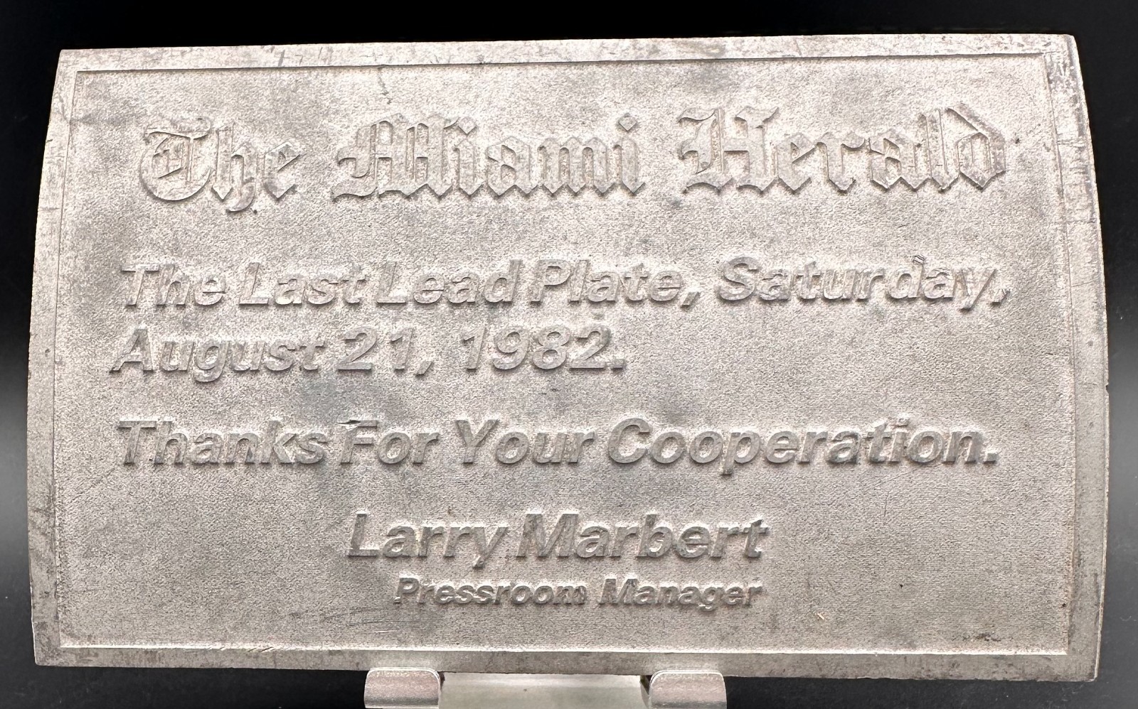 Miami Herald Last Lead Printing Plate Aug 21 1982 Press Artifact