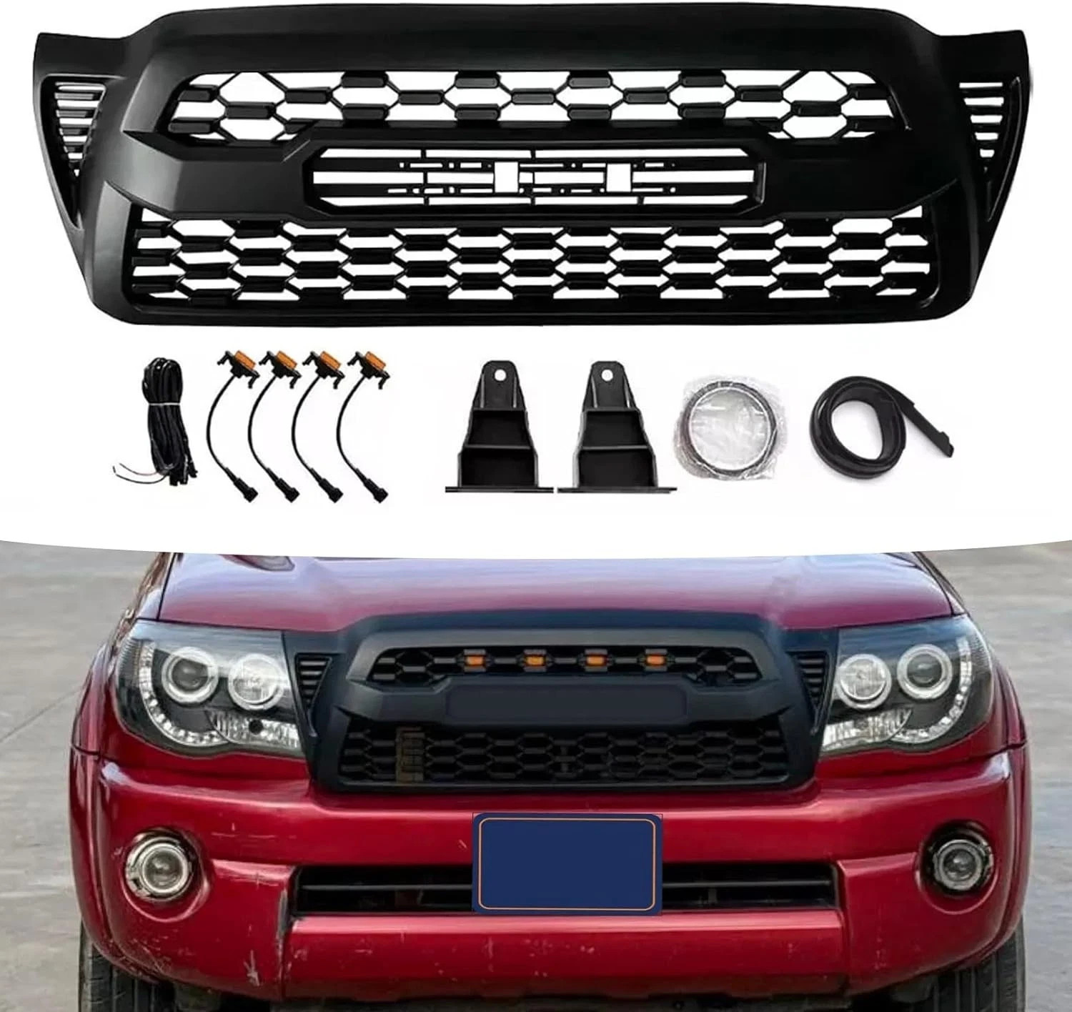Front Bumper Upper Grille W/LED Lights for 2Nd Gen 2005-2011 Toyota Tacoma | Trd