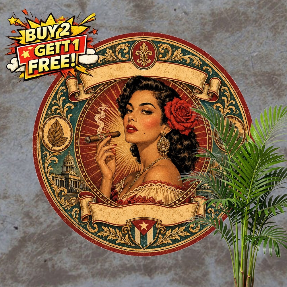 Cuban Cigar Label Vintage Round Metal Sign Retro Lounge Decor Plaque 8x8