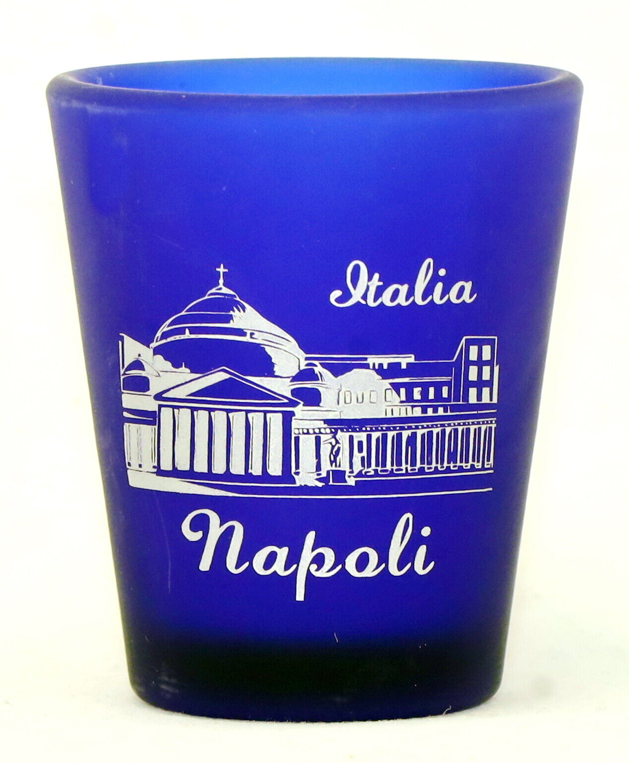 NAPLES (NAPOLI) ITALY COBALT BLUE FROSTED SHOT GLASS SHOTGLASS
