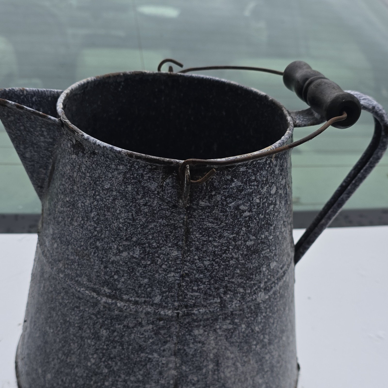 Vtg Large Gray Speckled Graniteware Enamelware Cowboy Coffee Pot Kettle 11\ Vtg Large Gray Speckled Graniteware Enamelware Cowboy Coffee Pot Kettle 11\