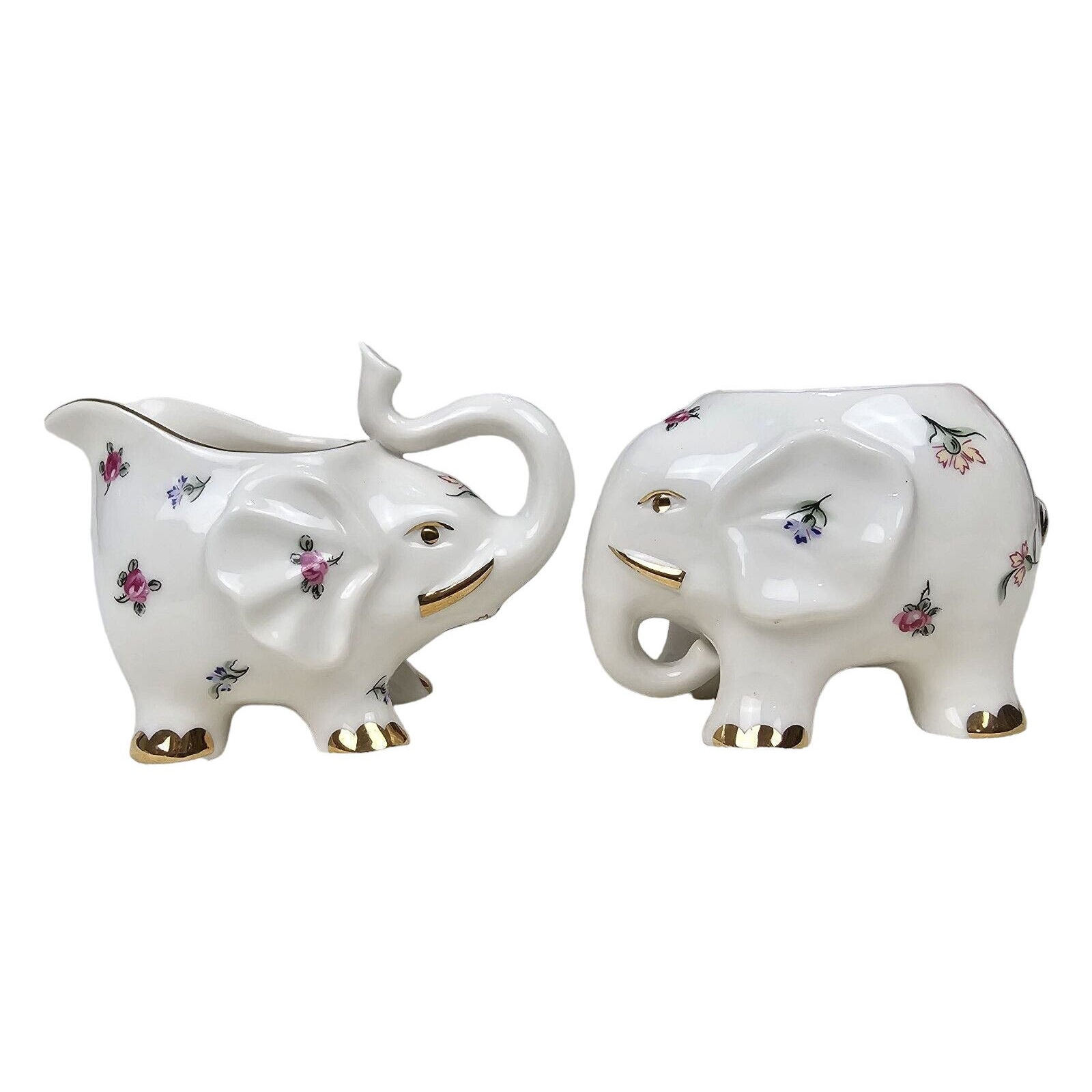 Grace’s Teaware Porcelain Elephant Cream & Sugar Floral