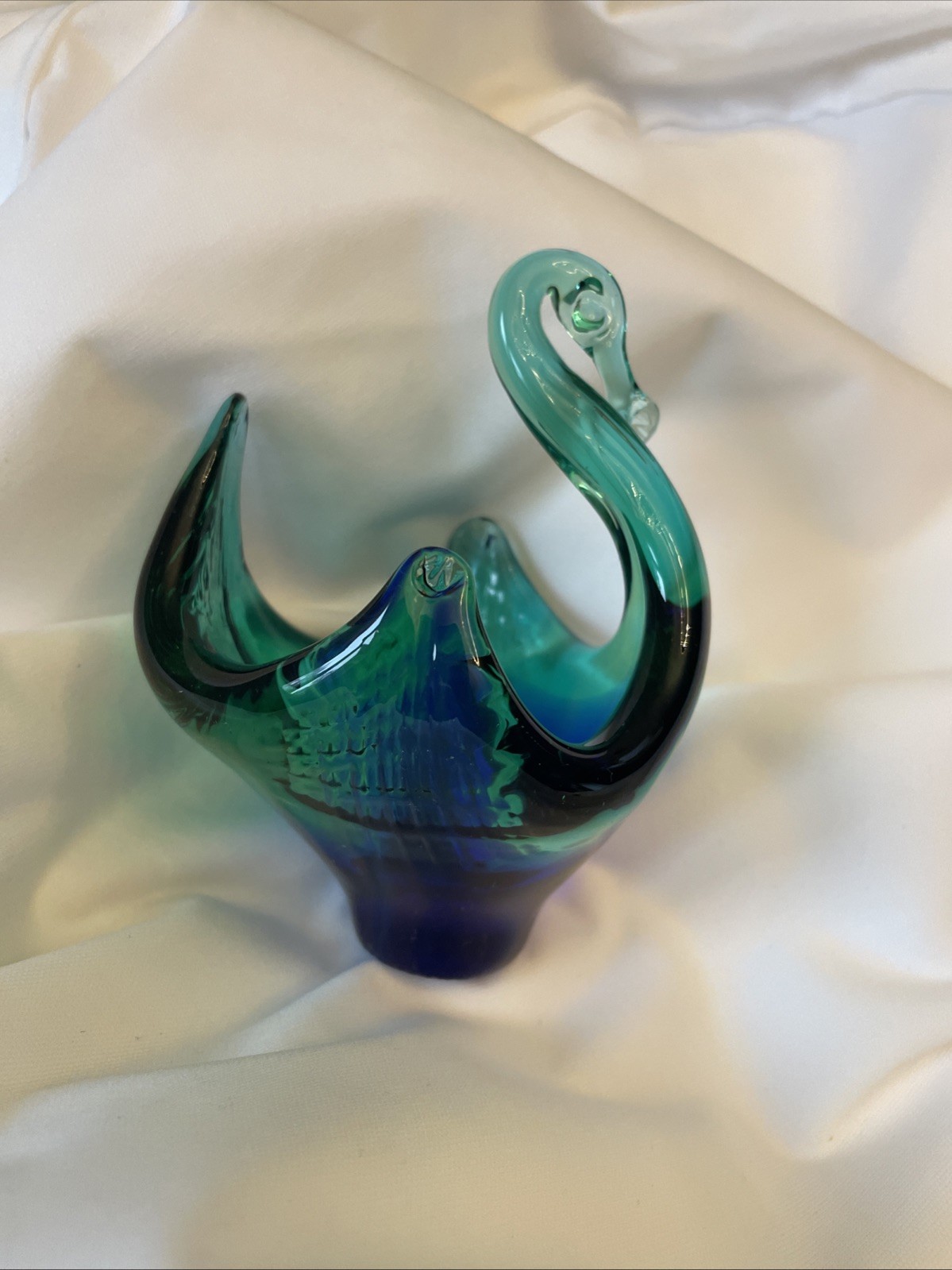Murano  Art Glass Swan Deep Green And Blue Trinket Dish/Candy Dish