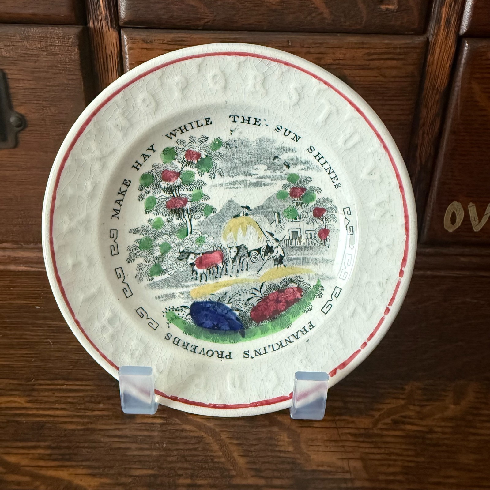 Antique Staffordshire ABC Alphabet Child's Plate Franklin's Proverbs Make Hay