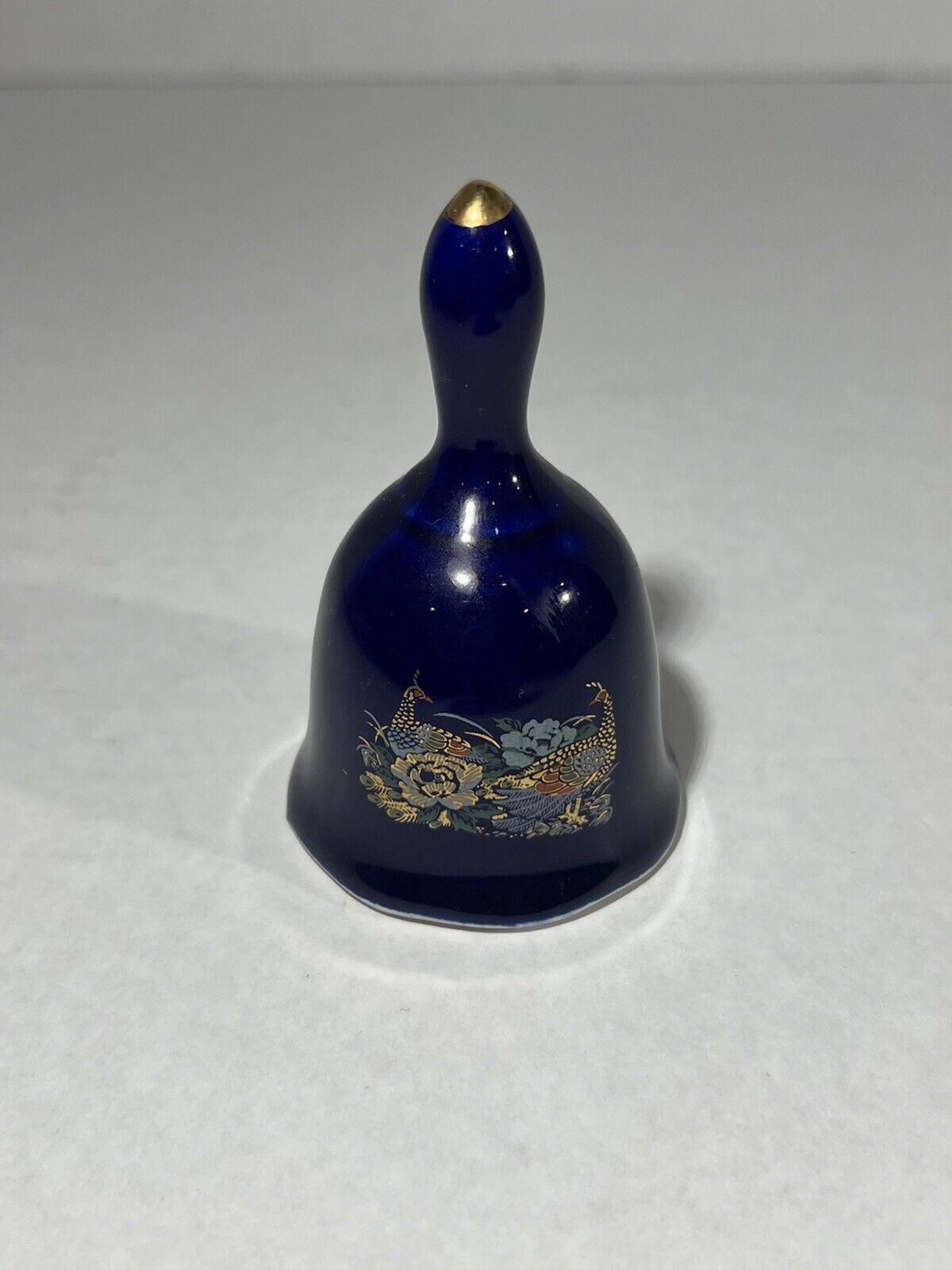 Vintage Brinn’s Cobalt Blue Porcelain Bell Pheasants Gold Gilt Made in Taiwan