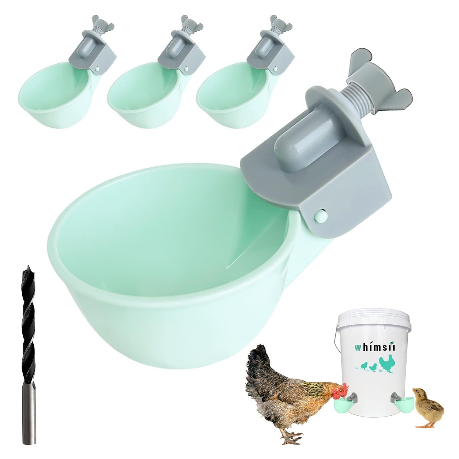 Automatic Chicken Waterer Cups with Drill Bit, 4 Pack Anti-Leak Poultry Drink...