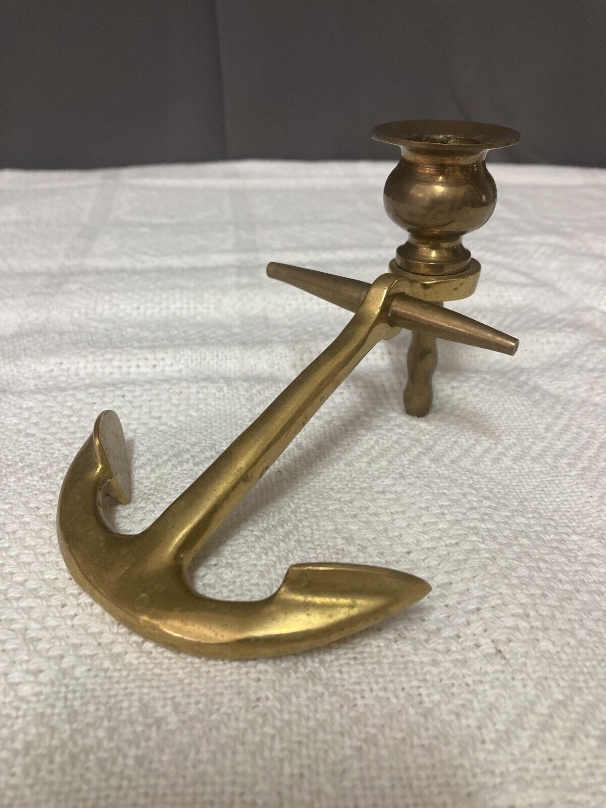 Vintage Brass Anchor Tapered Candle Holder 6 inches x 3.5 inches - 
