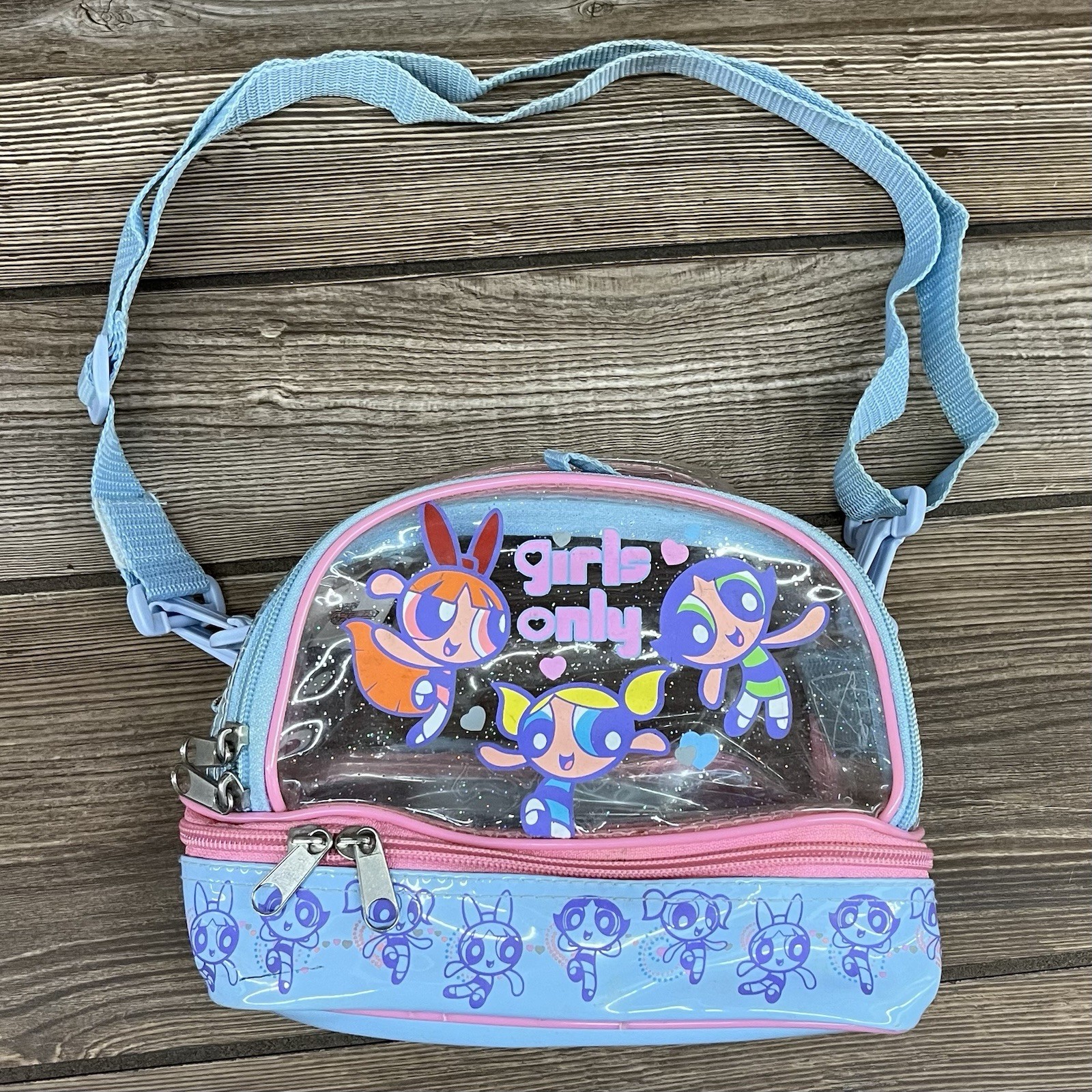 Vintage Cartoon Network 2001 Powerpuff Girls Crossbody Bag Purse Y2K Blue Pink