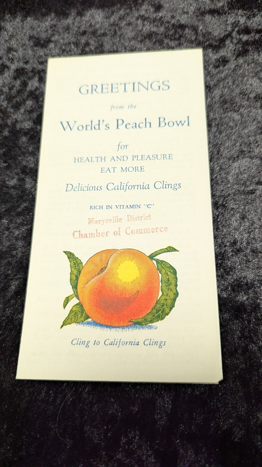 Vintage California Peach Advertising Brochure Marysville CA Recipe Pamphlet...