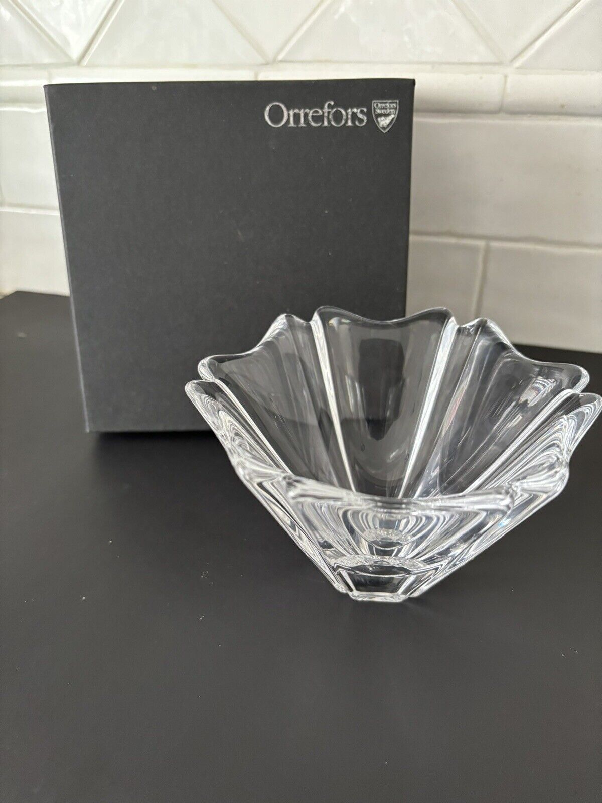 Orrefors Crystal Glass Orion Bowl, Made in Sweden