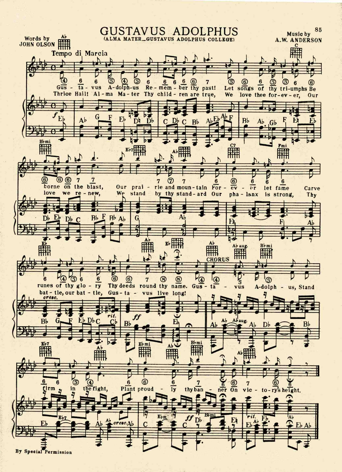 Vintage GUSTAVUS ADOLPHUS COLLEGE song sheet -c 1938-\'ST. PETER, MINN.  ~ 