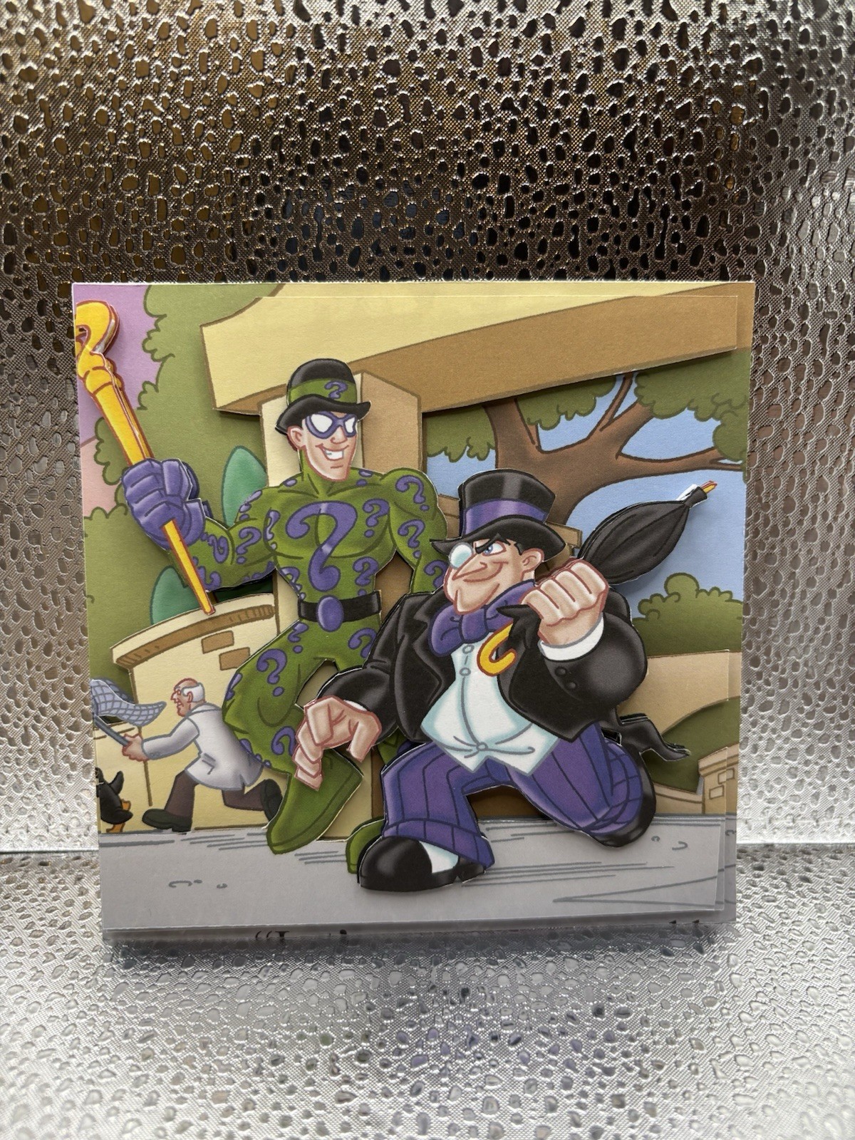 Custom Shadowboxes 5x5 DC The Penguin And Riddler White Frame Hang Easel