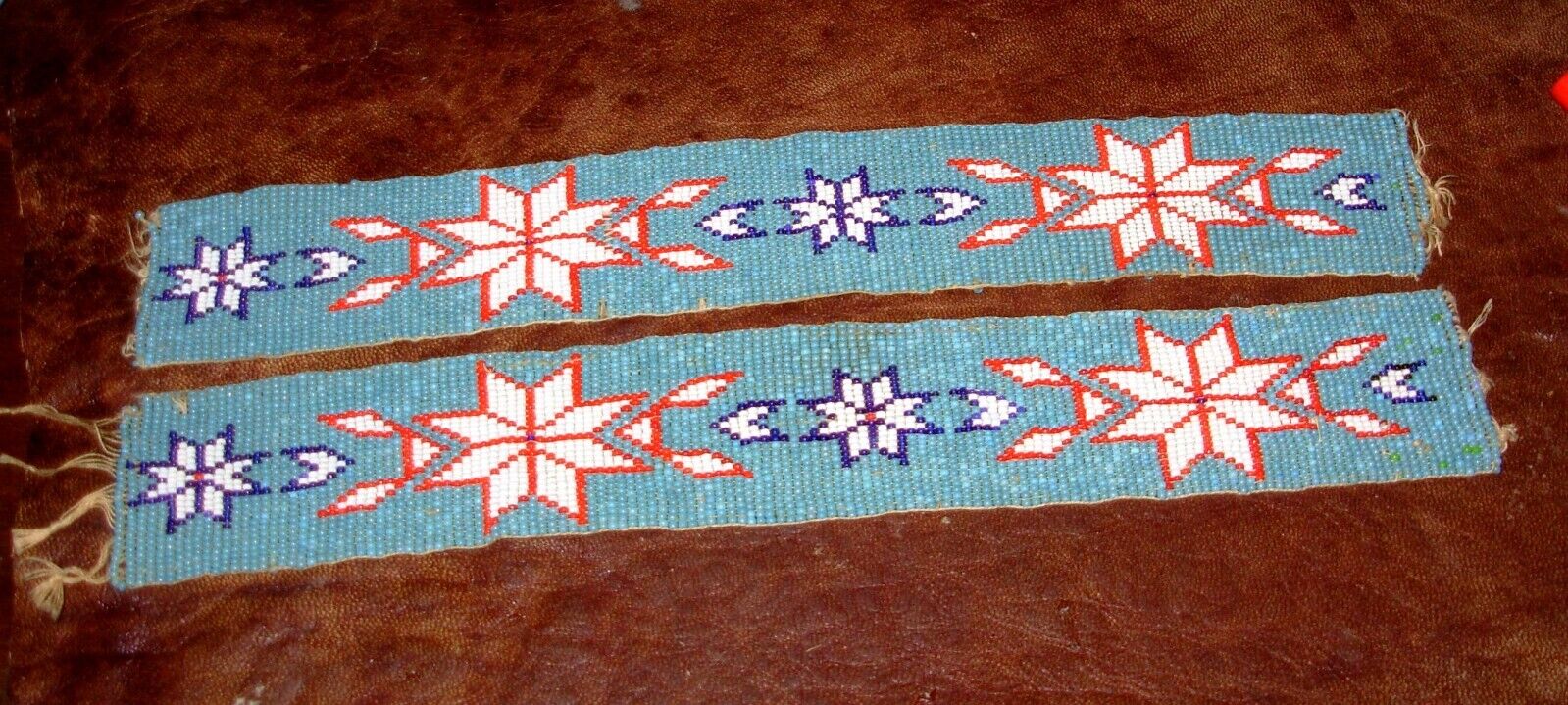 2 Antique Beaded Lakota Sioux Star Strips- Native American Craft Decoration