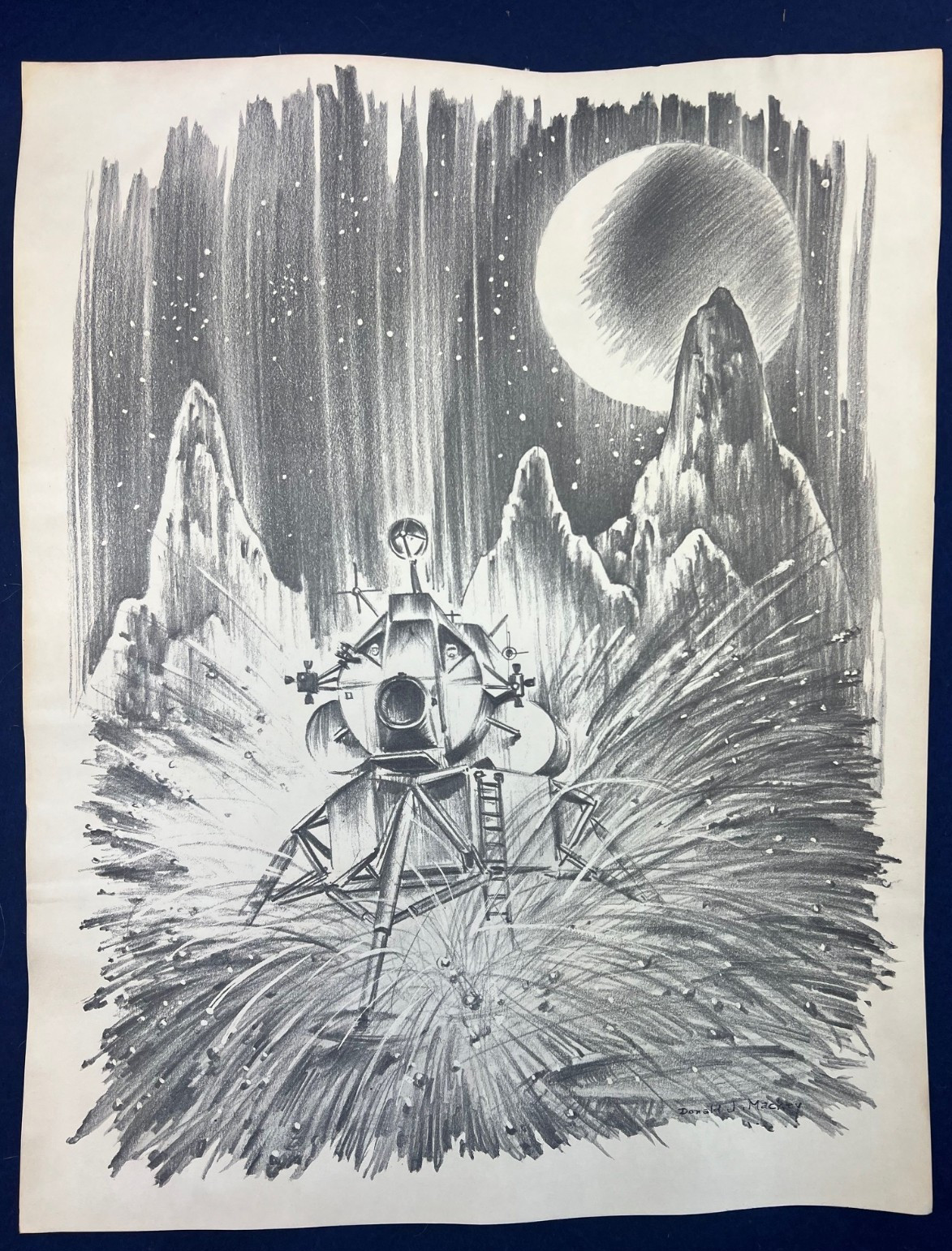 1965 Lunar Landing Sci-Fi Print by Chief NASA Illustrator Apollo Drawing 1965 Lunar Landing Sci-Fi Print by Chief NASA Illustrator Apollo Drawing